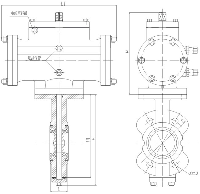 船用氣動對夾式中心型蝶閥(圖1) 船用氣動對夾式中心型蝶閥